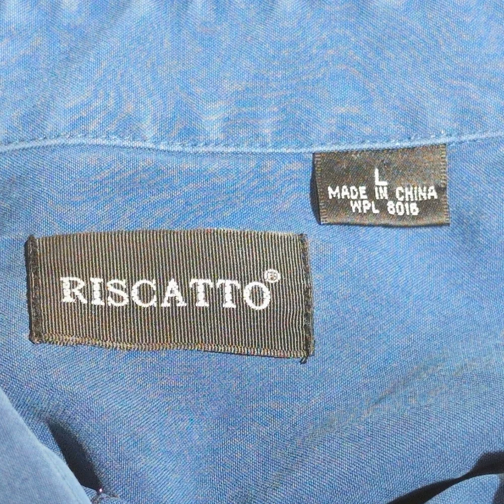Riscatto Sz L Men's Blue Silk Embroidered Abstract Shirt